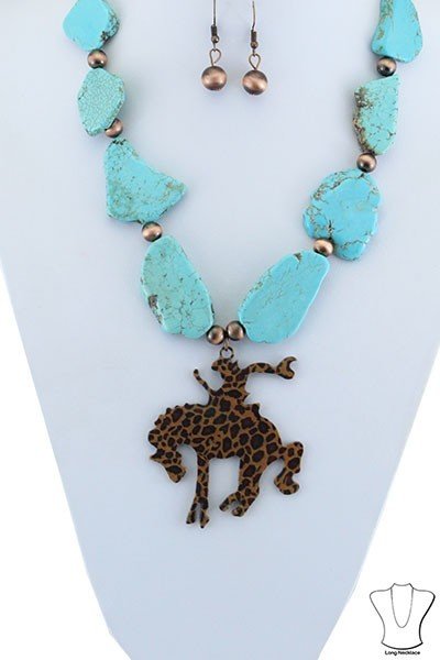 Stone Slab Cowboy Necklace and earring set - 2 colours