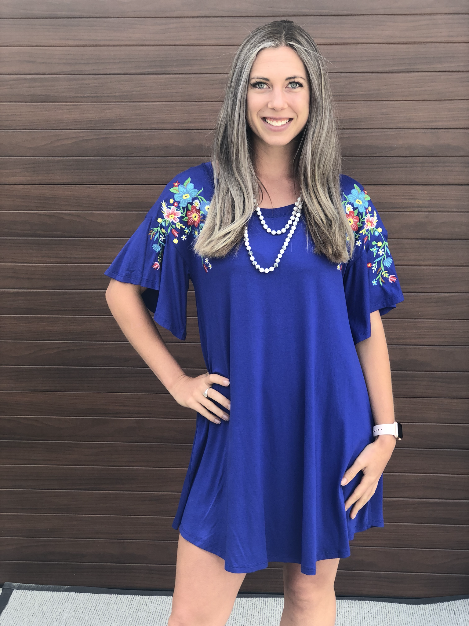 Floral Embroidered Short Ruffle Sleeve Dress 9999116