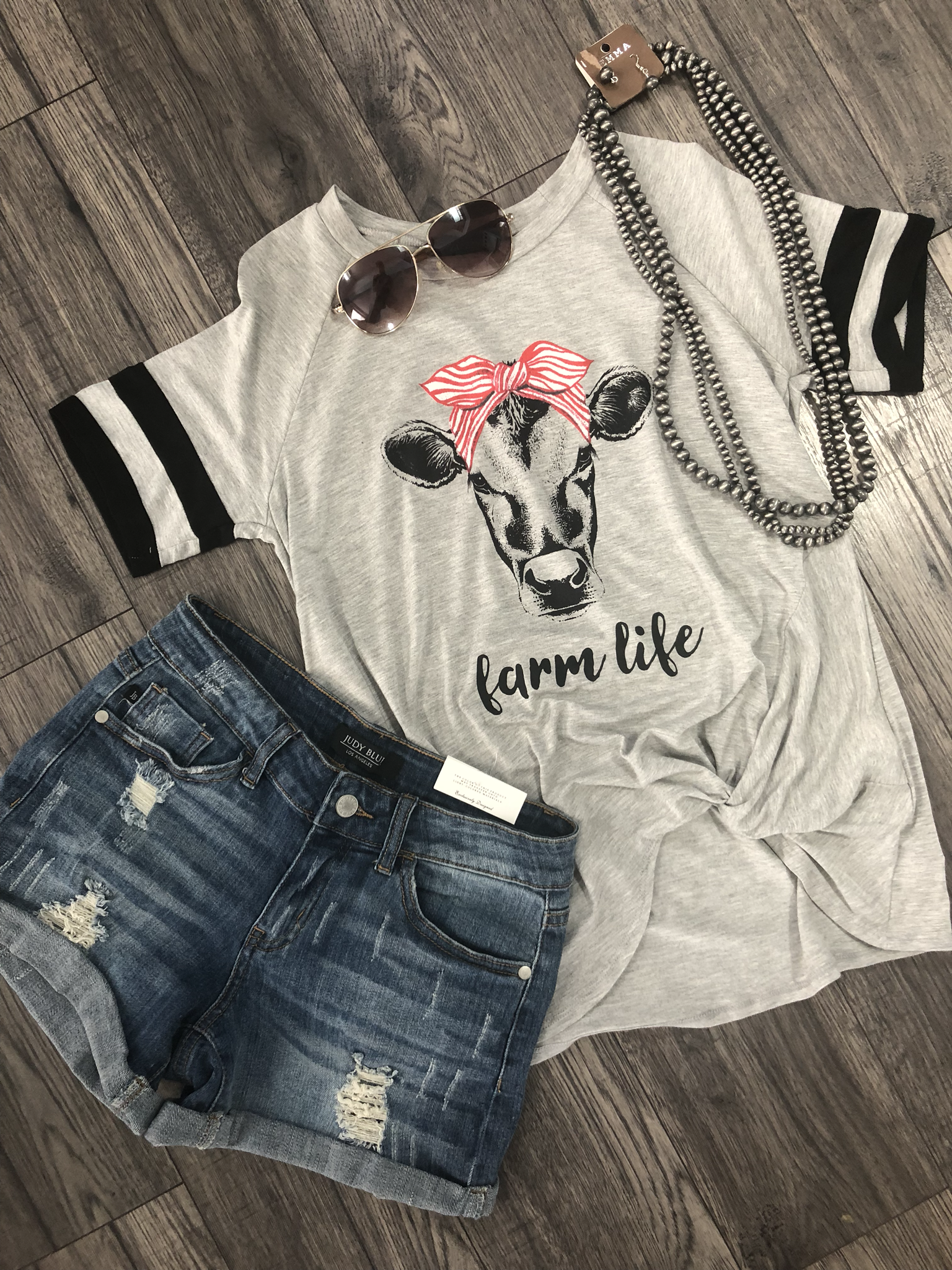 Farm Life Cow Tee - Heather Grey 9999273