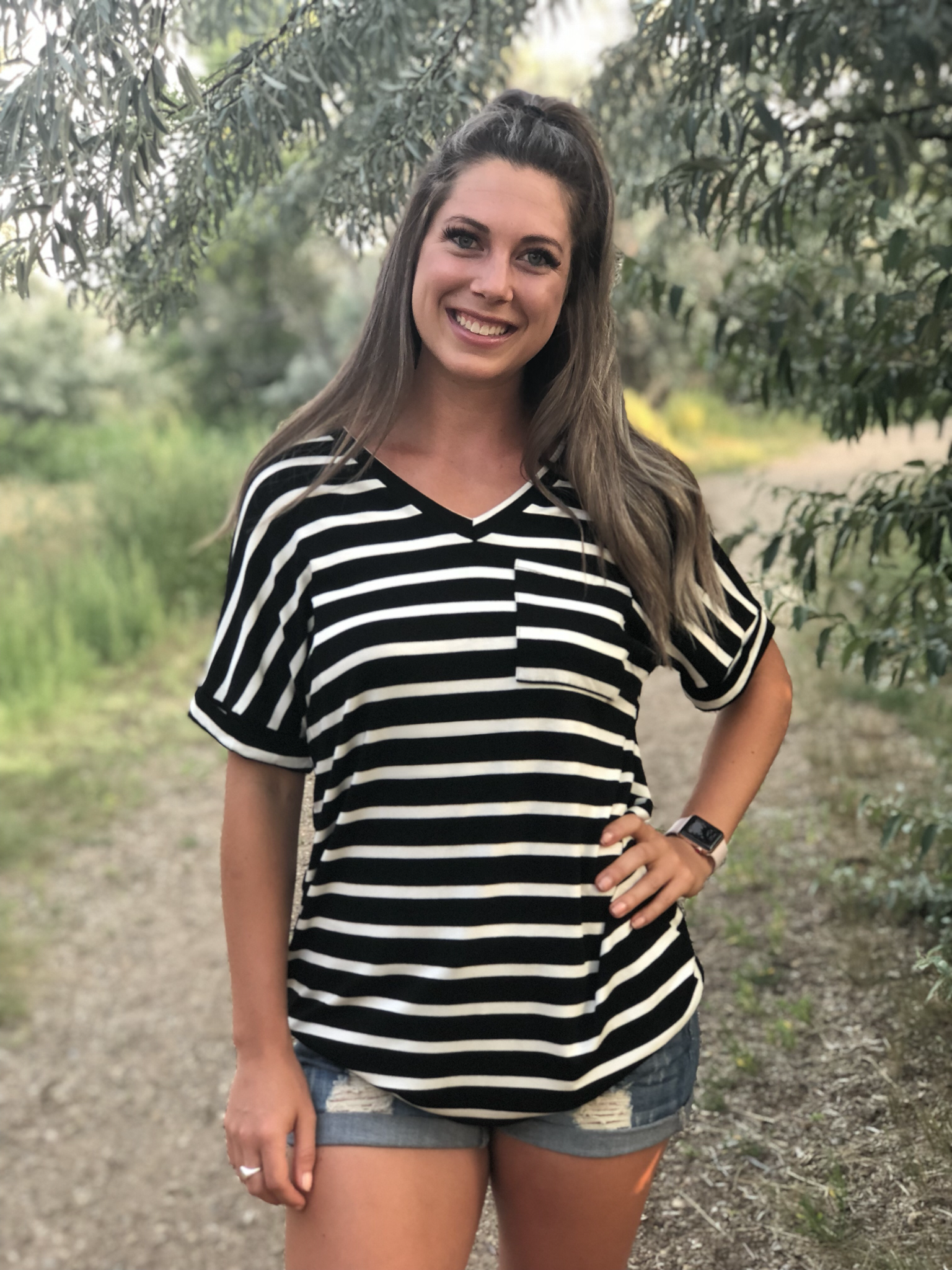 Stripe Print V neck 9999341