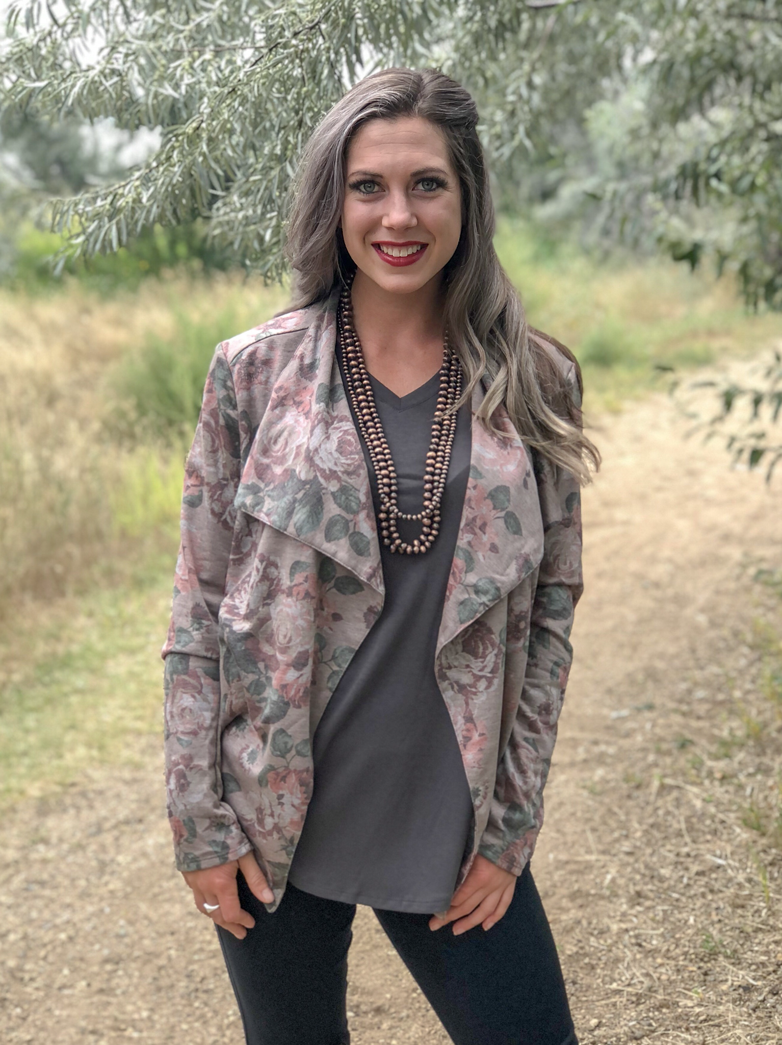 Floral Waterfall Blazer - Burgundy 9999664