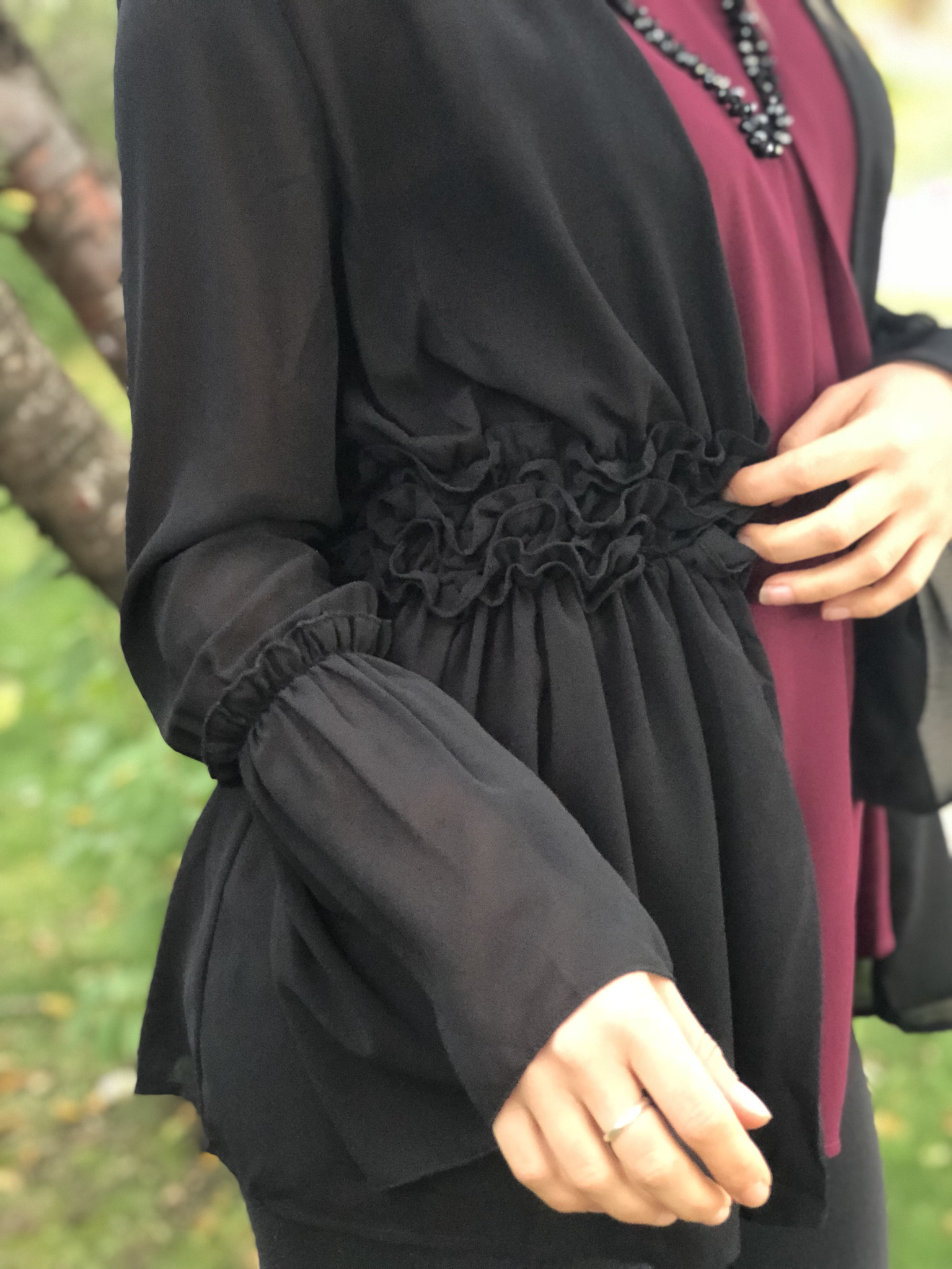 Black Long Sleeve Bell Cardigan with Ruffles