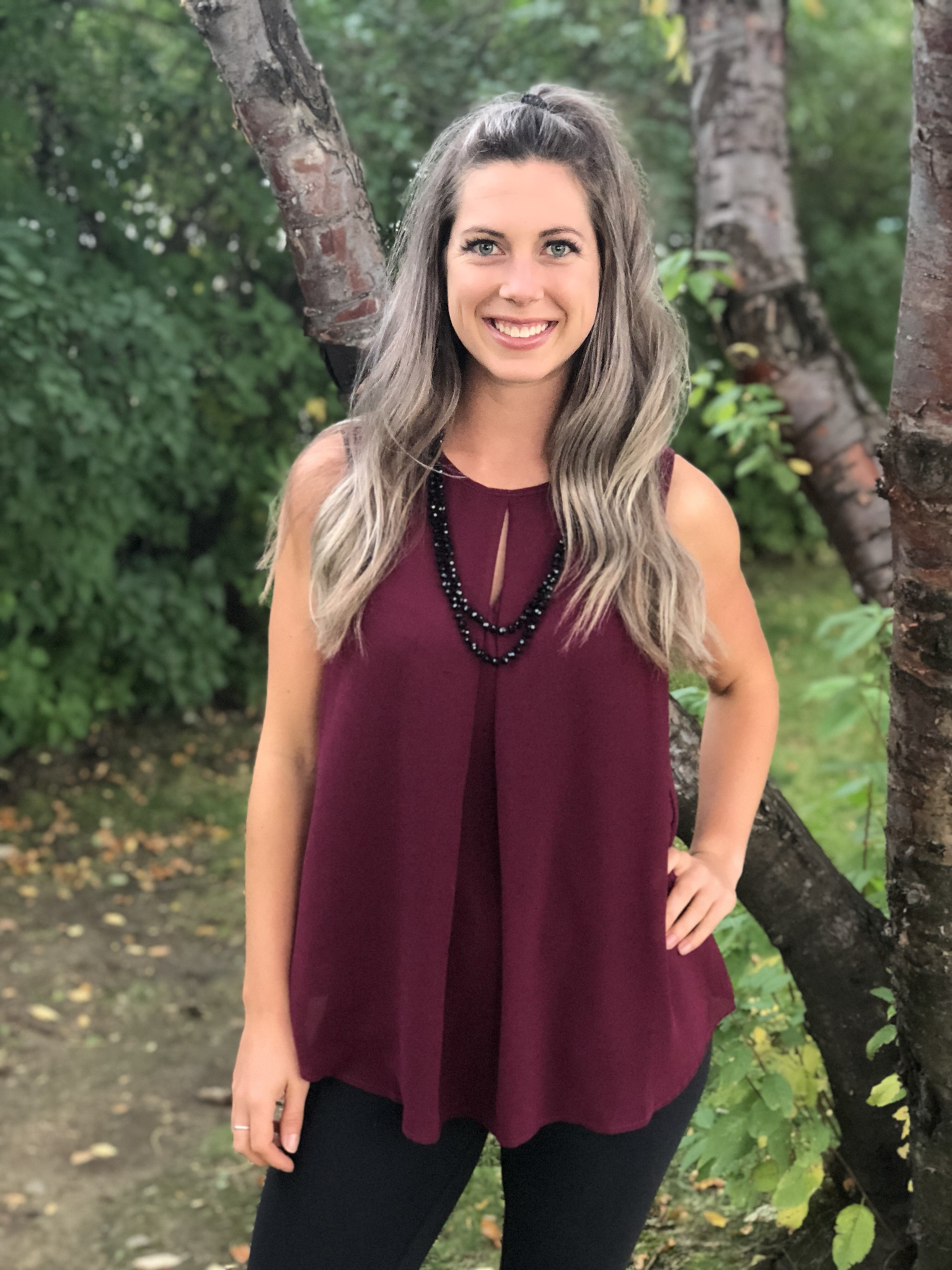 Front Key Hole Dressy Tank - Plum 9999718