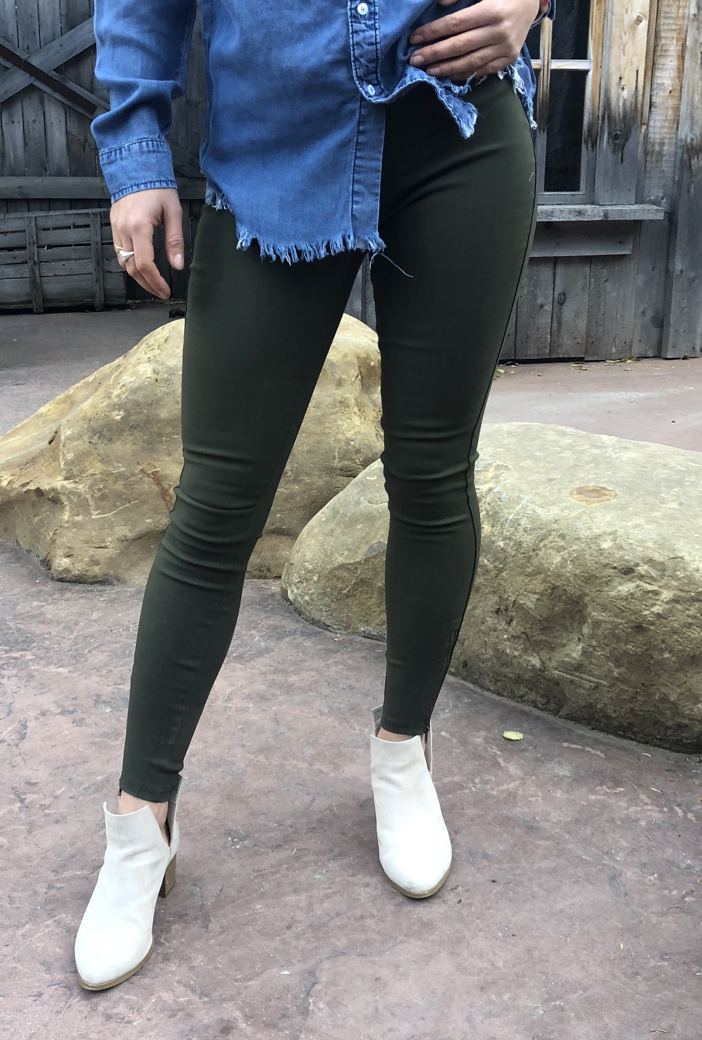 Zipper Jeggings - Olive 99999908