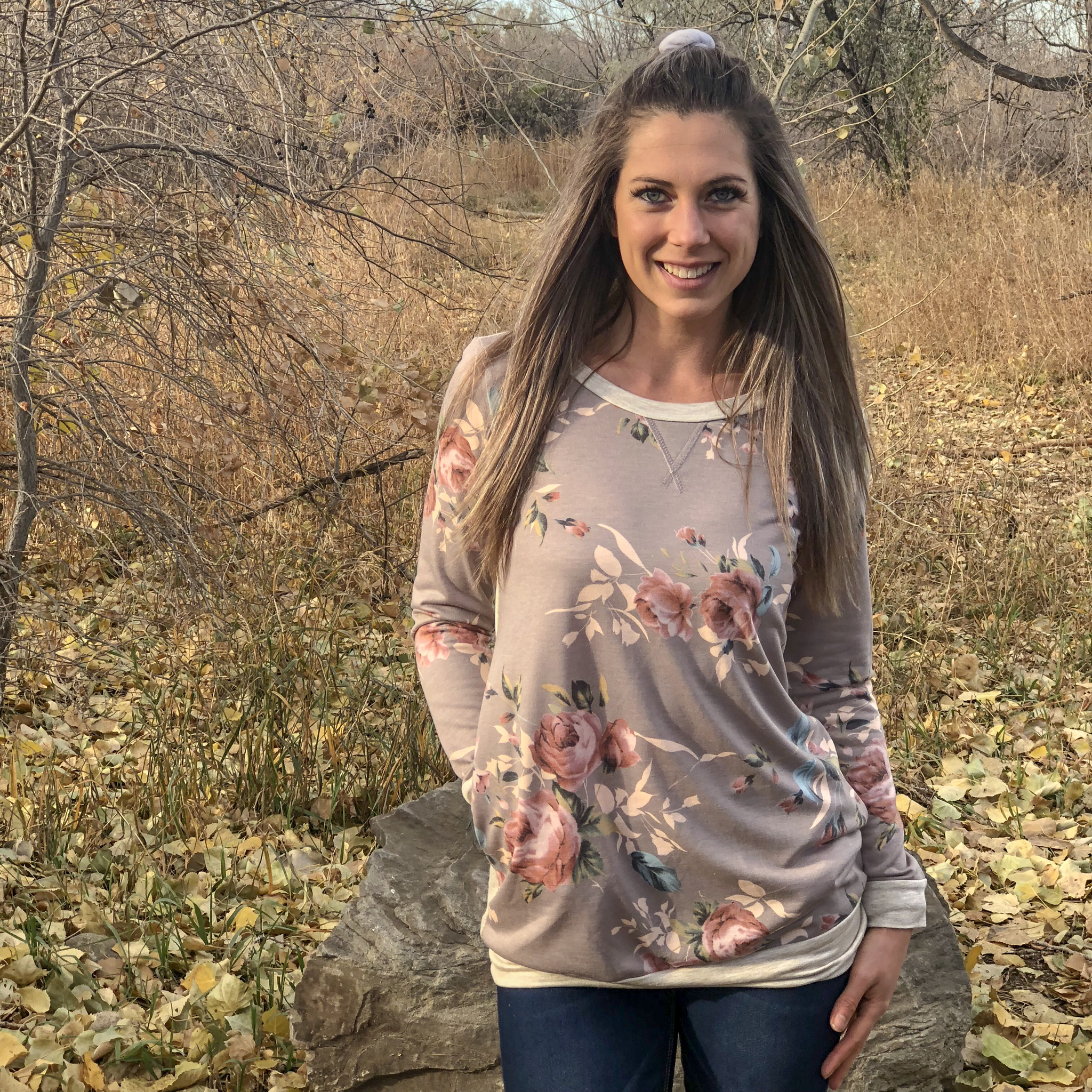 Taupe floral long sleeve 99999990