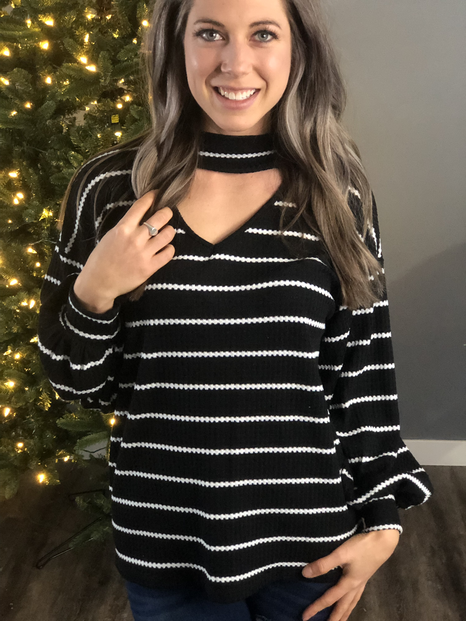 Santa Stripes Top - Black 44344