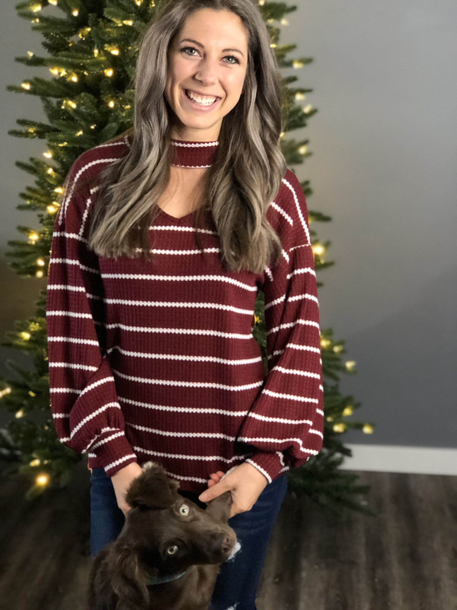 Santa Stripes Top - Burgundy 3343