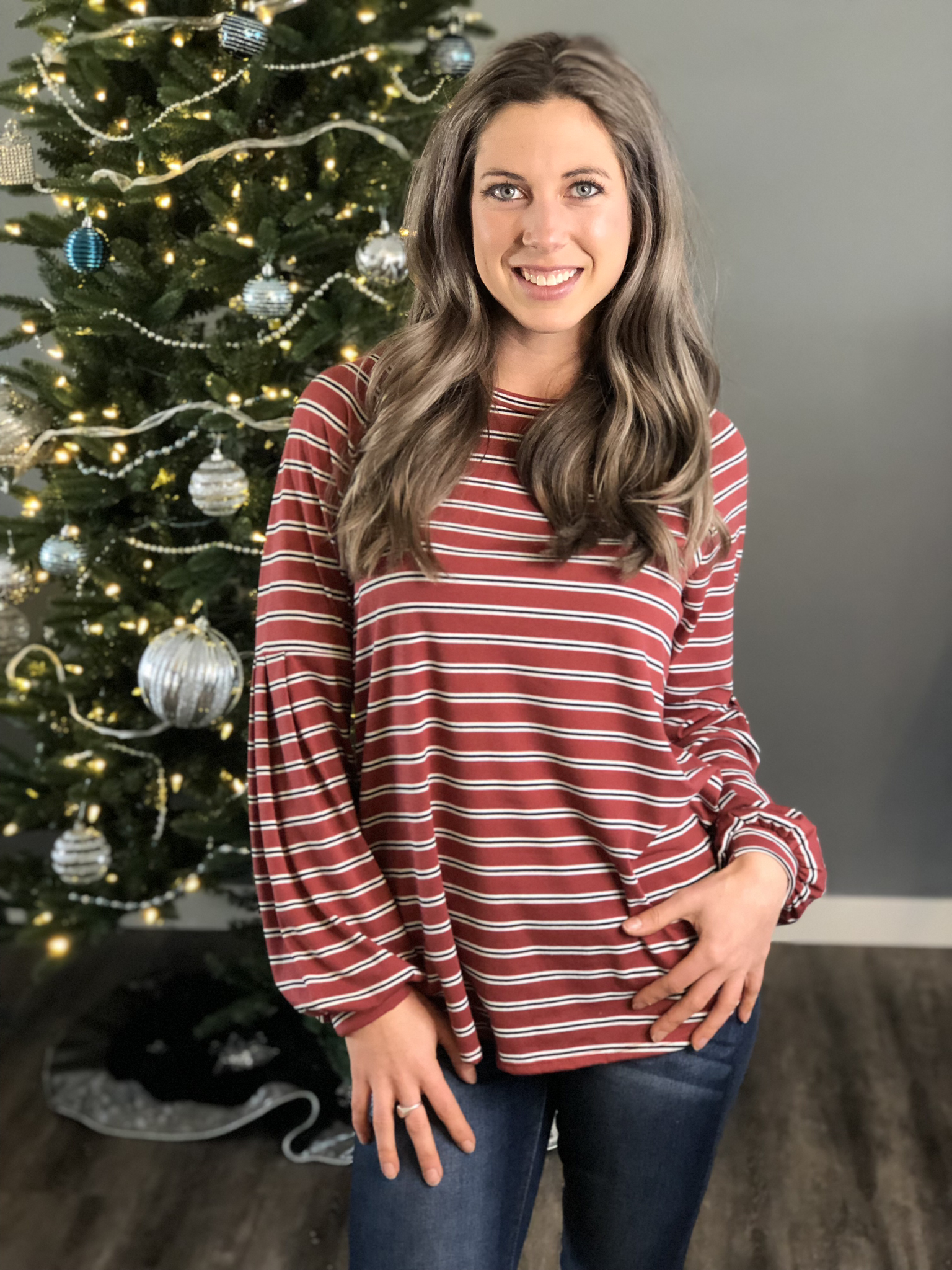 The Rust Striped Balloon Arm Top 2928