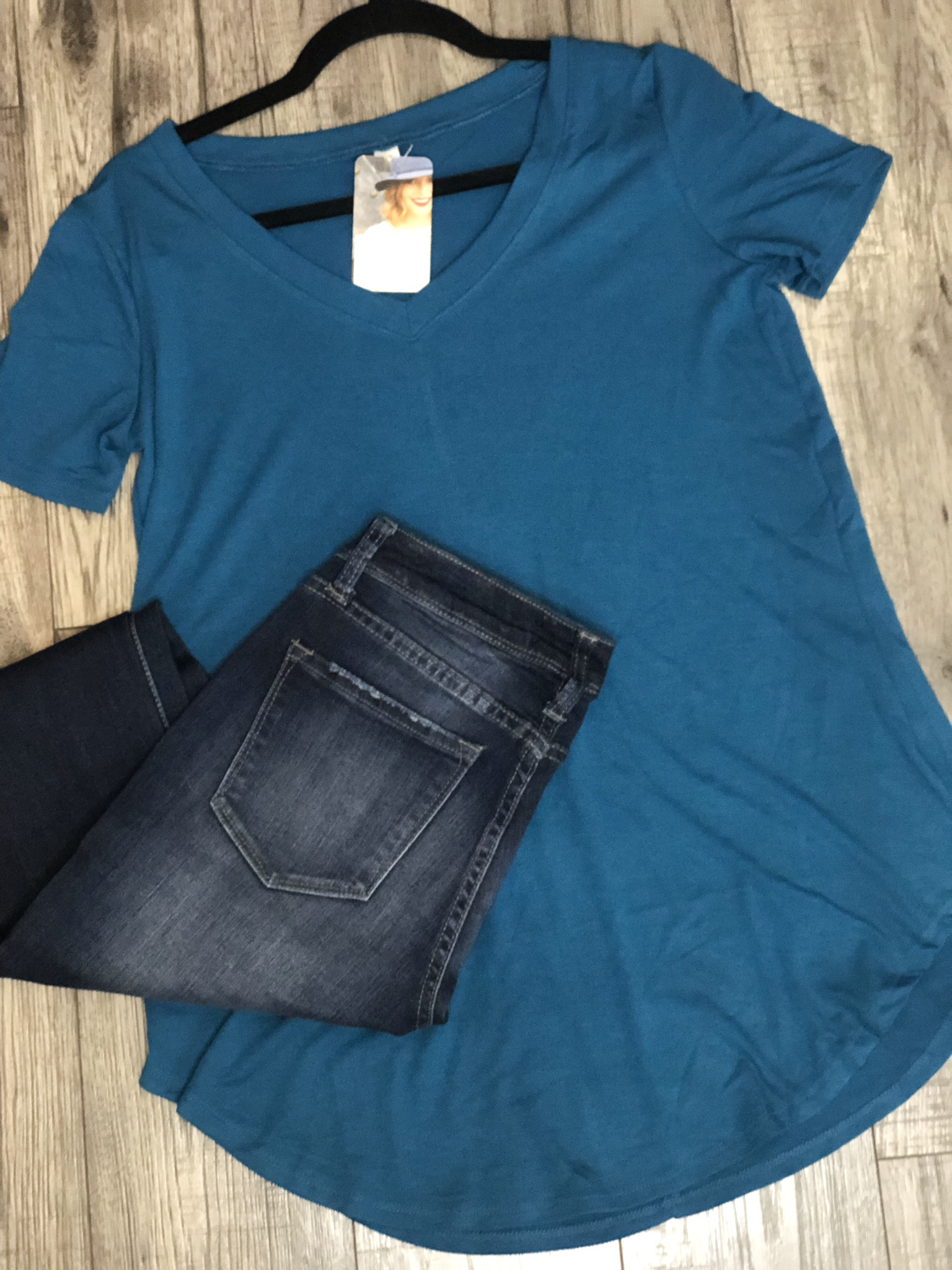 Basic V Neck Tee - Teal 99999981298