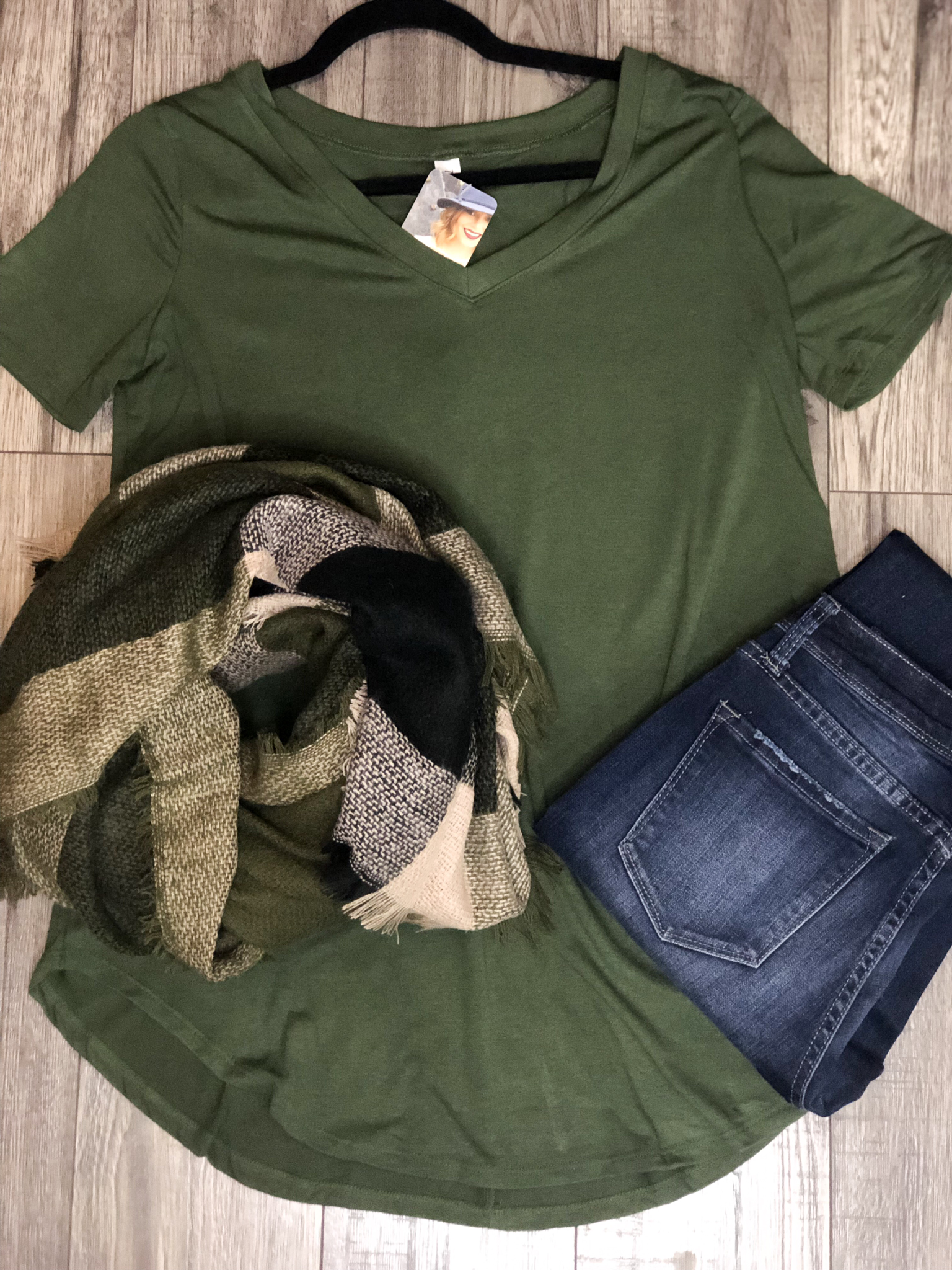 Basic V Neck Tee - Hunter Green 99999981293