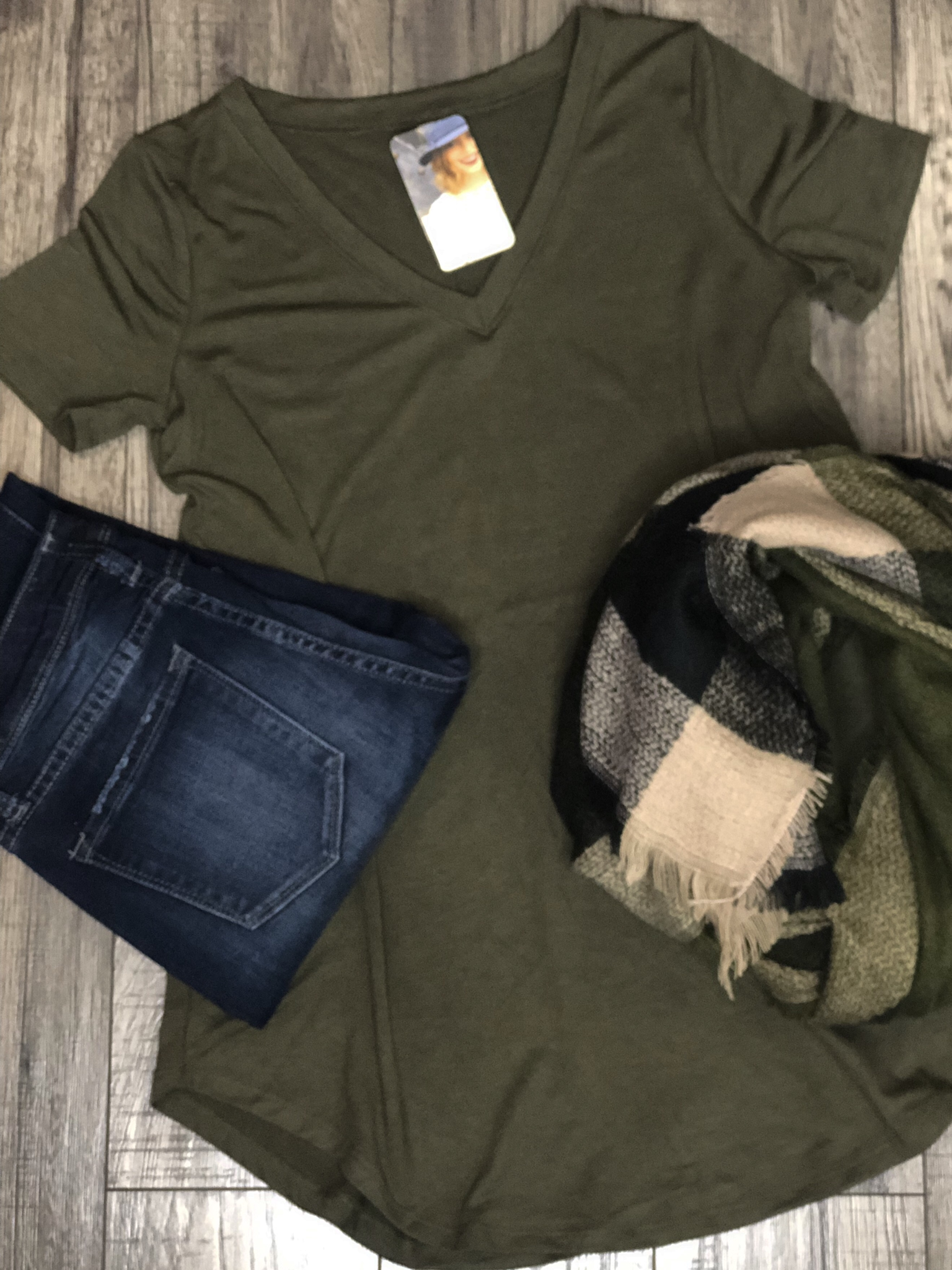 Basic V Neck Tee - Olive 99999981288