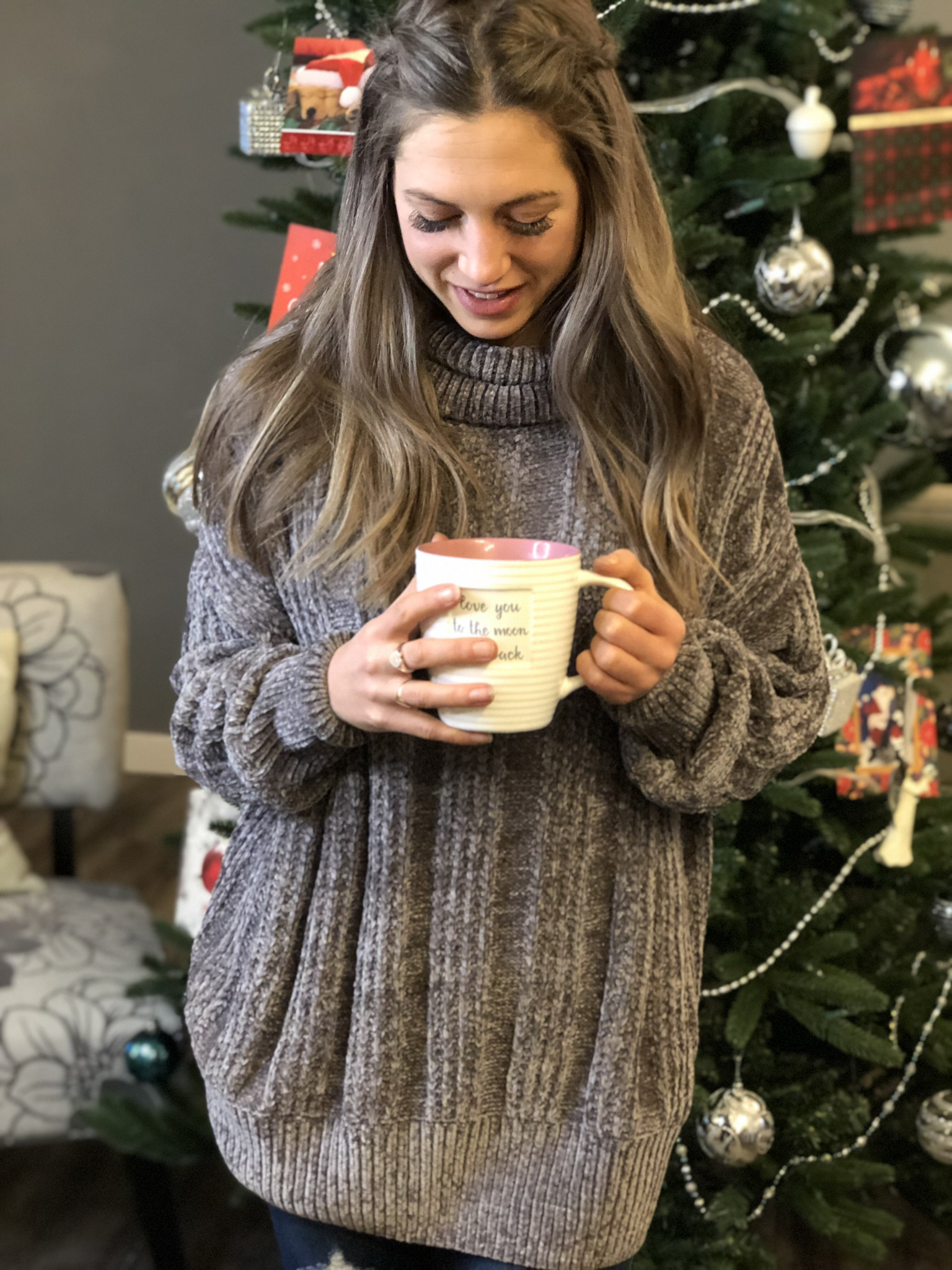 Grey Chenille Turtleneck Sweater 3837