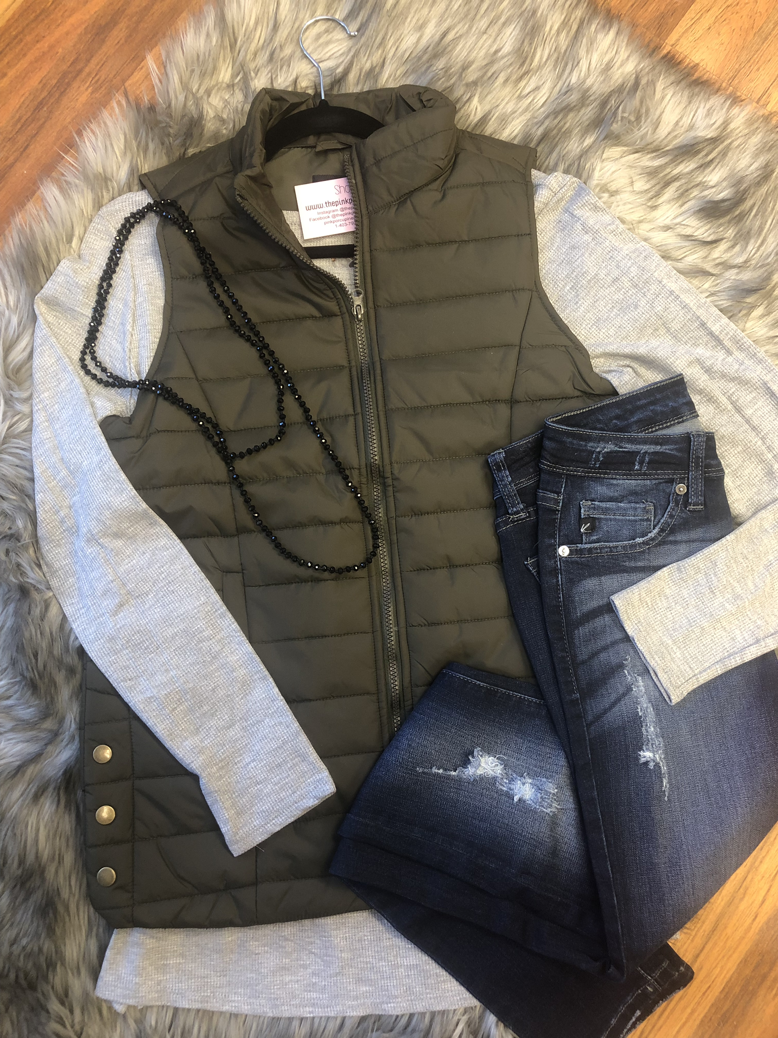Olive quilted vest 99999981413