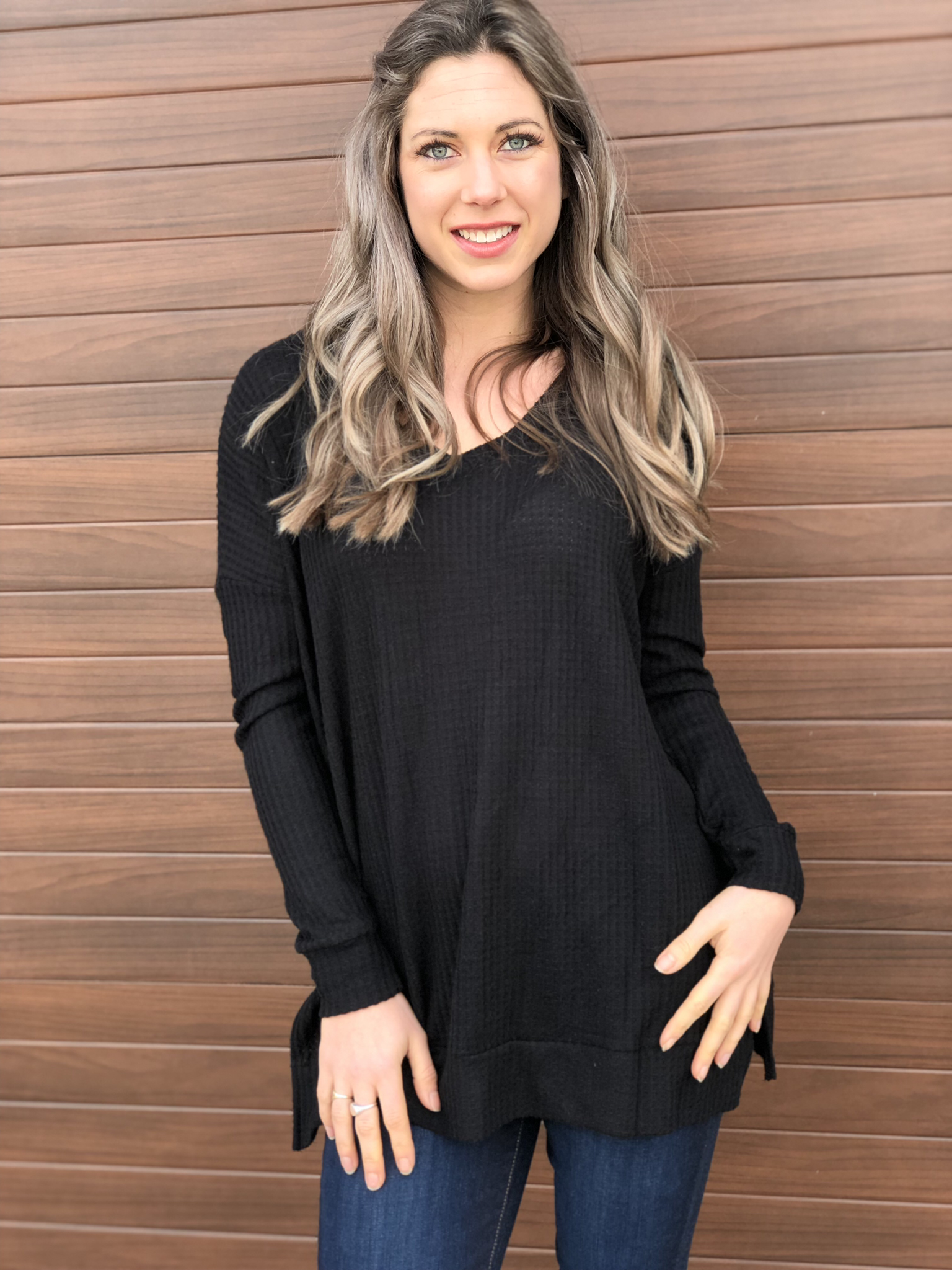 Waffle Tunic Top - Black 81498