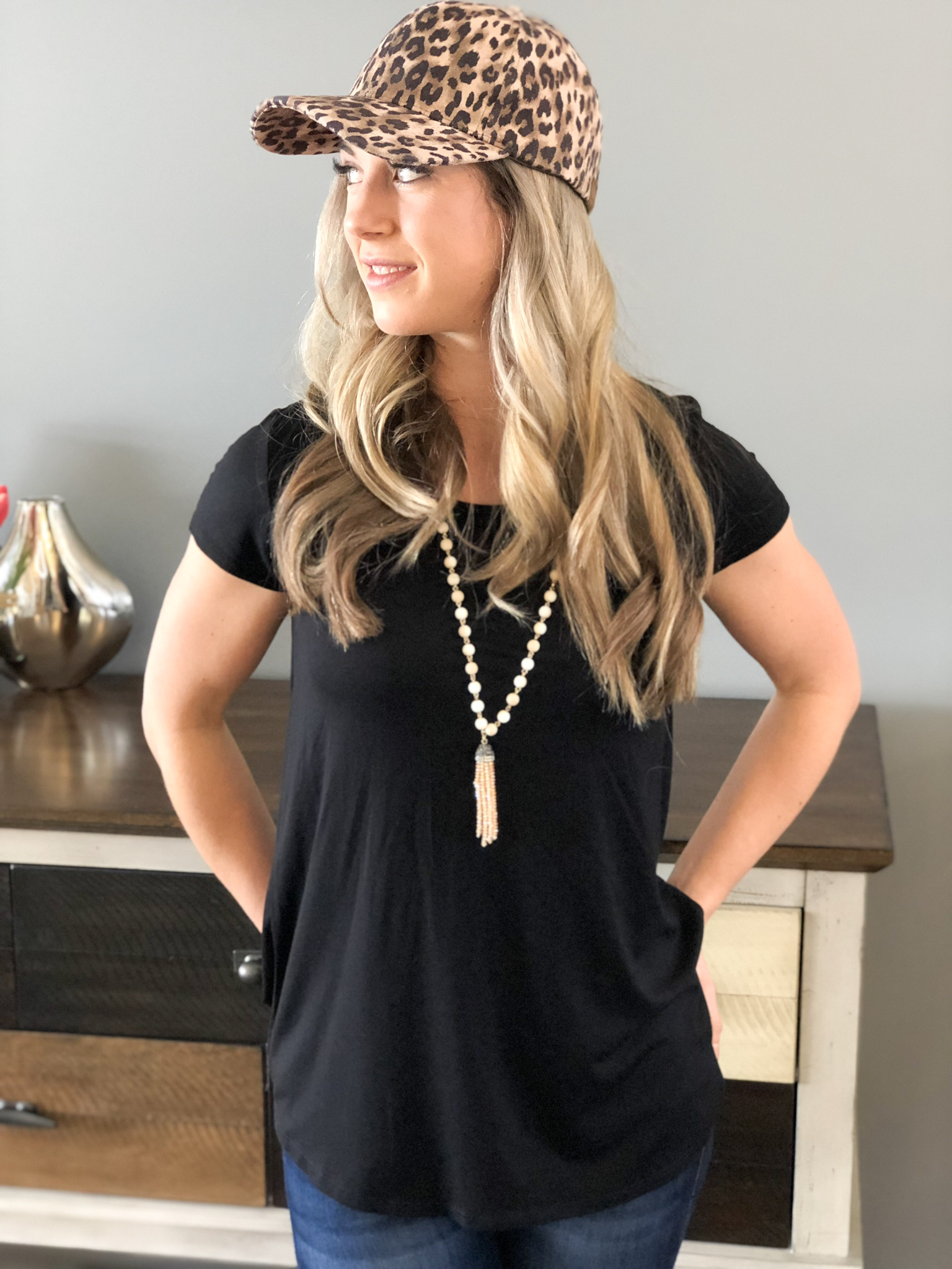 Basic round neck tee Black 81726