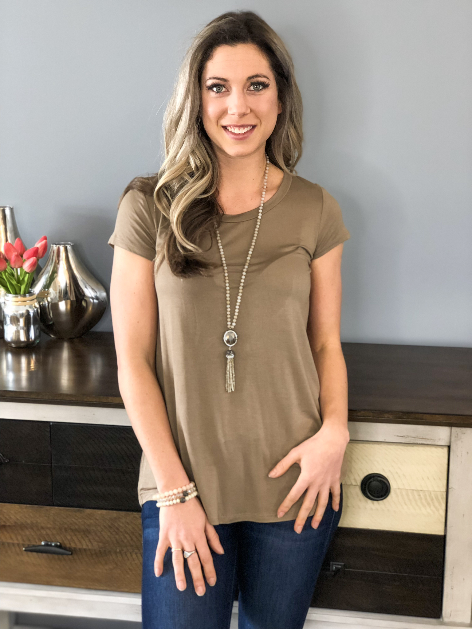 Basic round neck tee Tan 81724