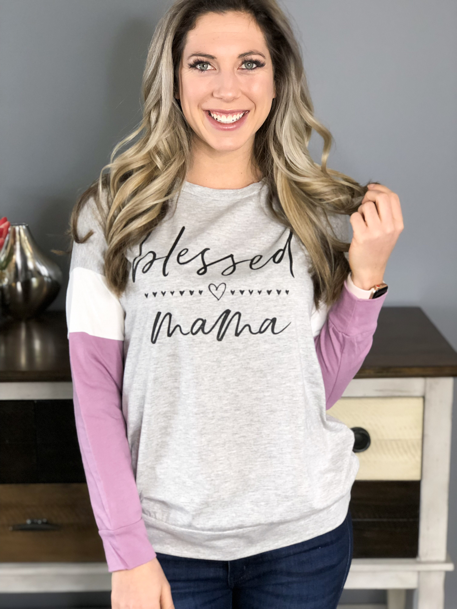 Blessed Mama Top - Grey/Purple 981722