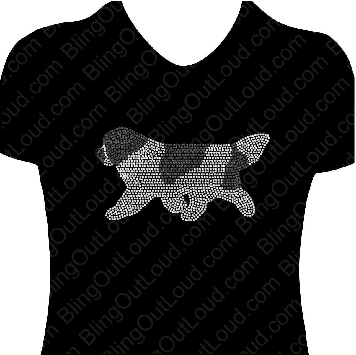 Landseer Running Newf Rhinestone Bling Ladies Relaxed Fit V-Neck Landseer Runing