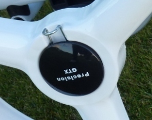 Close view of golf trolley wheel spring clip