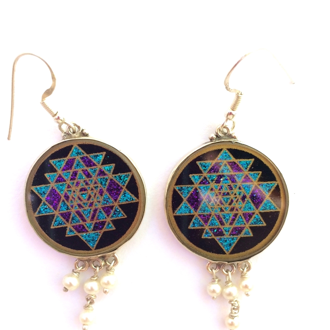 Sri Yantra Sacred Geometry Earrings (black tourmaline) by Scalar Heart Collection 708315056742