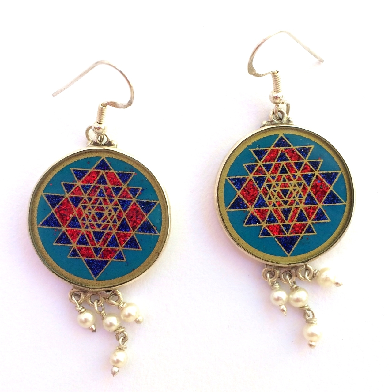 Sri Yantra Sacred Geometry Earrings (turquoise) by Scalar Heart Collection 708315056735