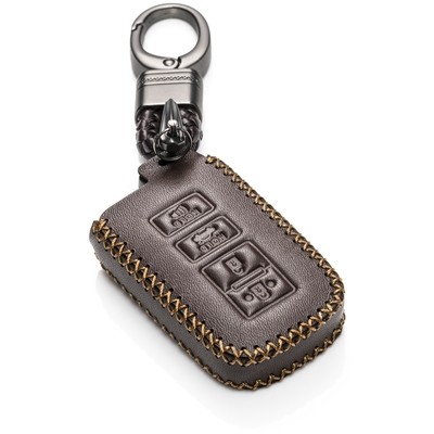 2018-2019 Lincoln Navigator 5 Buttons, Brown Vitodeco Genuine Leather Keyless Smart Key Fob Case Cover Protector with Leather Key Chain for 2017-2019 Lincoln Continental MKZ MKX MKC