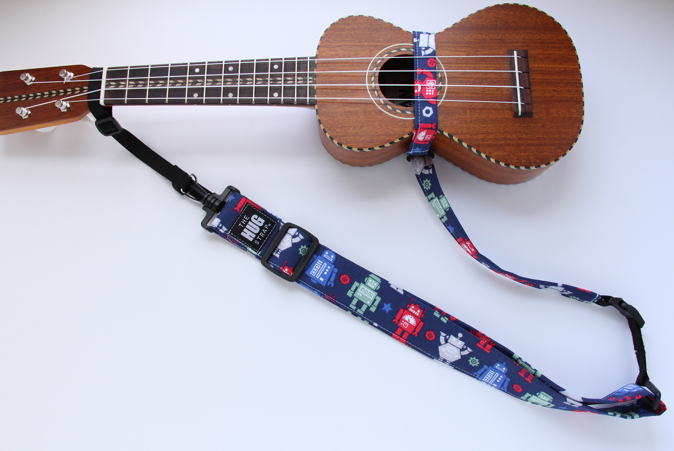 The HUG Strap, Handmade Ukulele Strap - Robots 00113