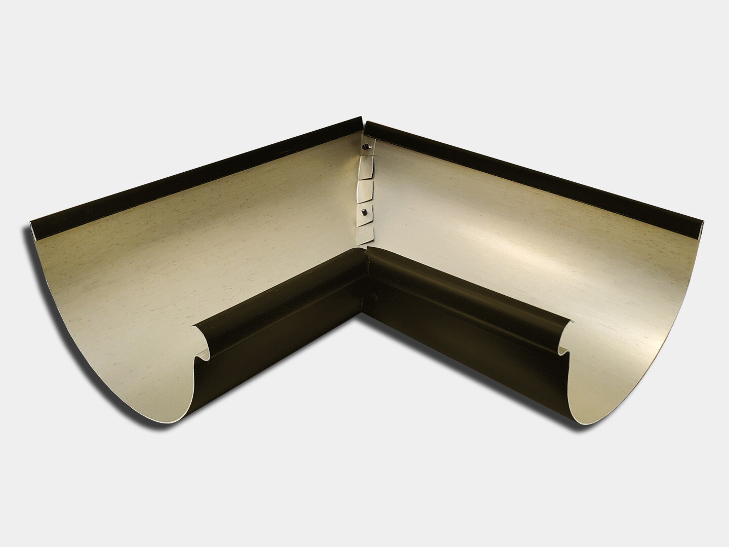 Kynar Steel Half Round Gutter Inside Miter Shop K&M Sheet Metal and