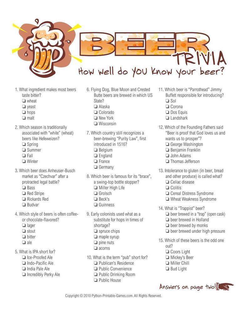 Beer Facts Trivia Multiple Choice