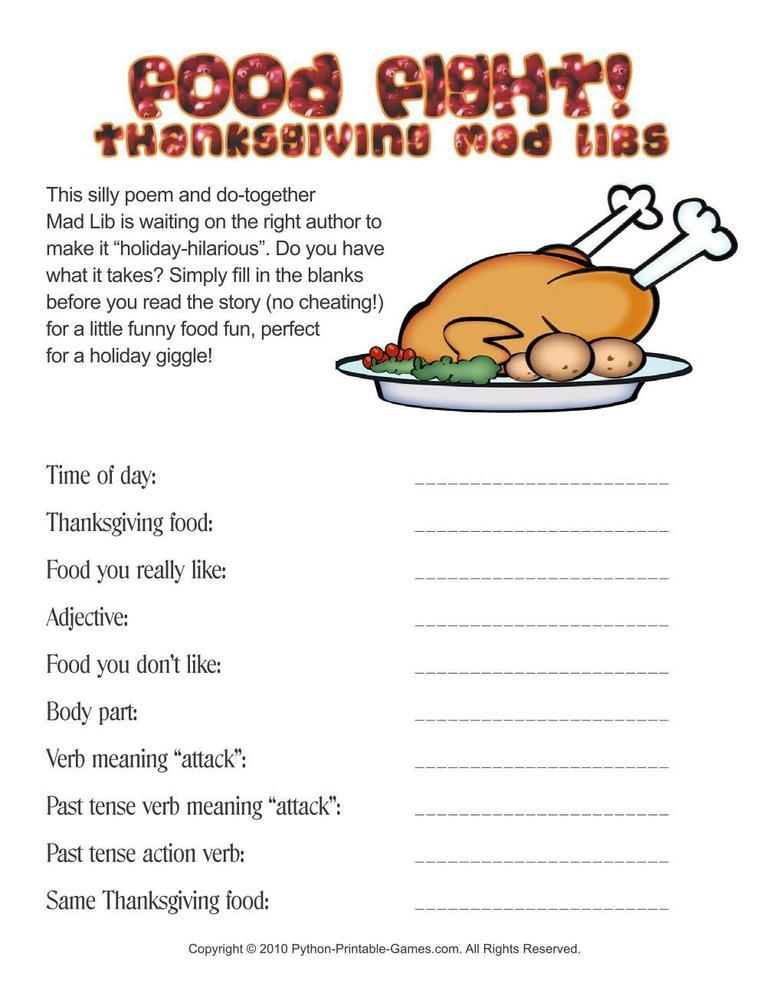 Thanksgiving: Food Fight Mad Libs