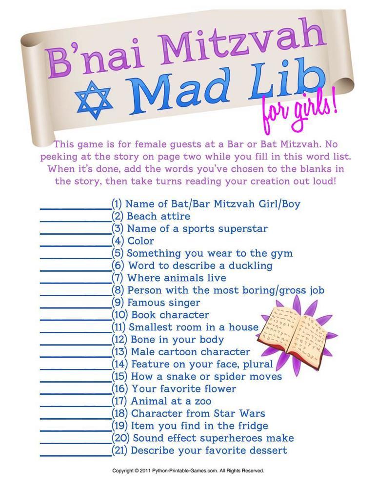 Bar & Bat Mitzvah: Mad Libs For Girls