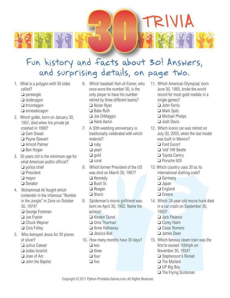 Free Printable Birthday Trivia Games Printable Templates