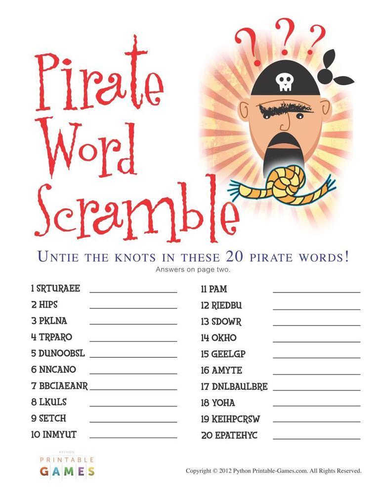 Pirate Party: Pirate Word Scramble