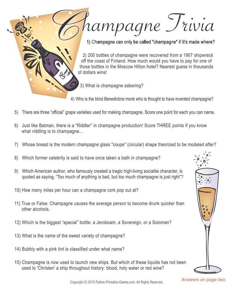 Foods & Drinks: Champagne Trivia Game