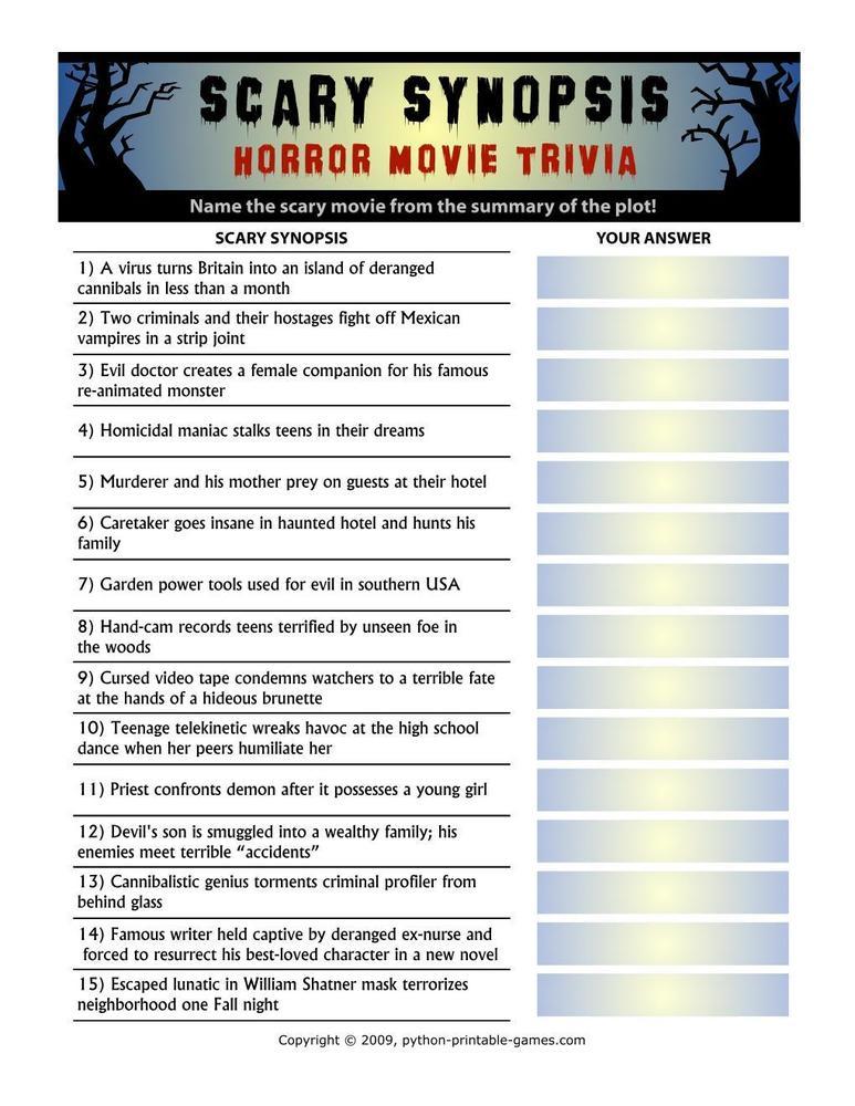 Pop Culture Games: Scary Synopsis Horror Movie Trivia