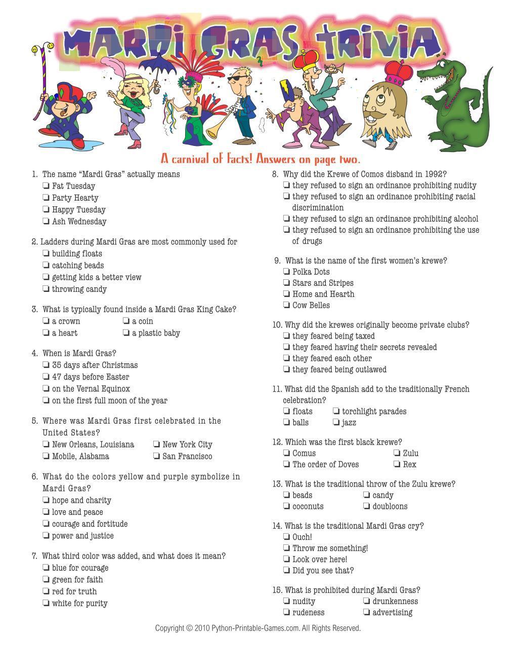 It is an image of Stupendous Mardi Gras Trivia Quiz Printable This is a picture of Stupendous Mardi Gras Trivia Quiz Printable