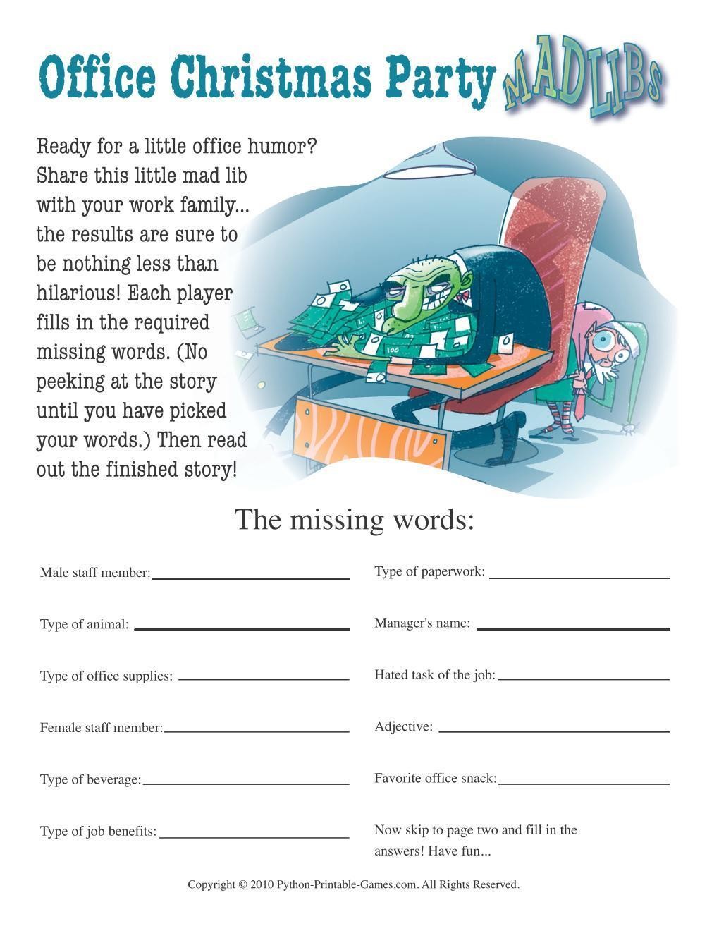 Games for the Office Office Christmas Party Mad Libs