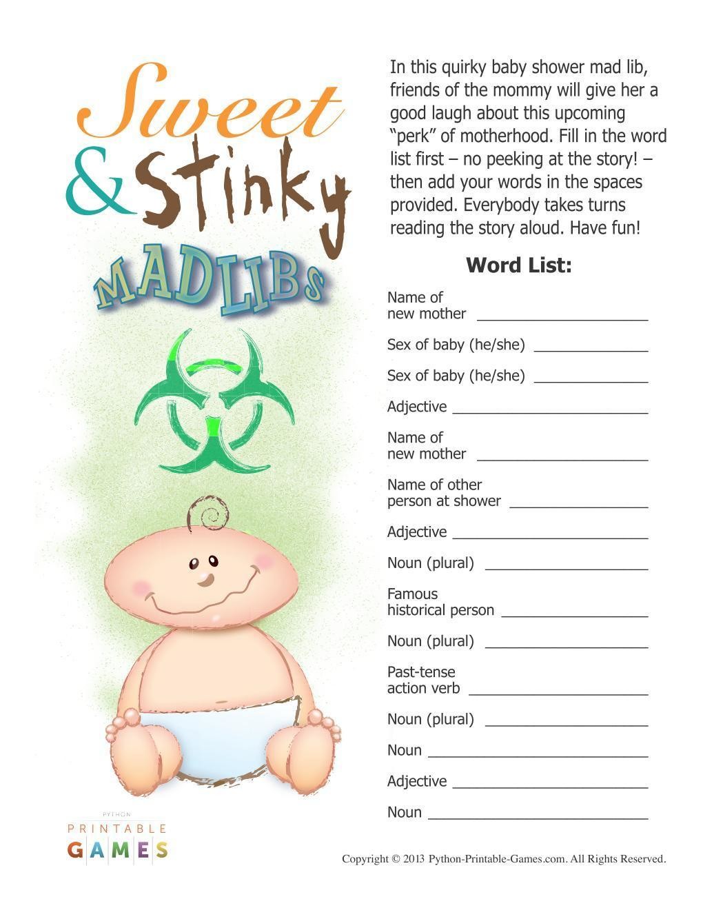 Baby Shower Sweet And Stinky Mad Libs