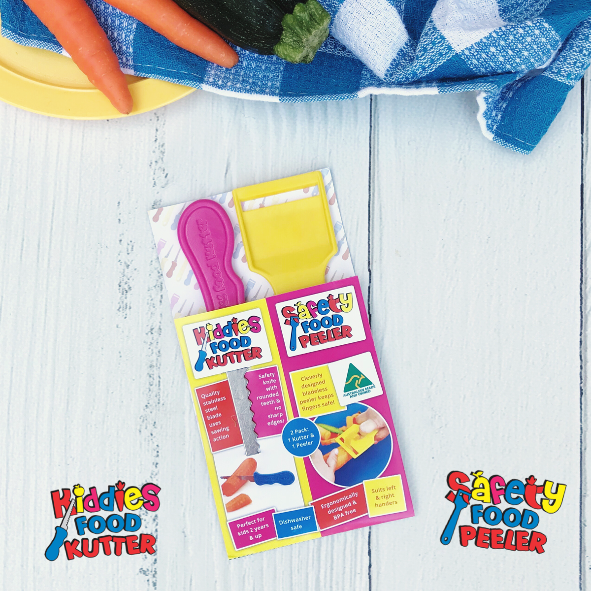 Twin Pack - Kiddies Food Kutter & Safety Food Peeler 2 Pack Mixed