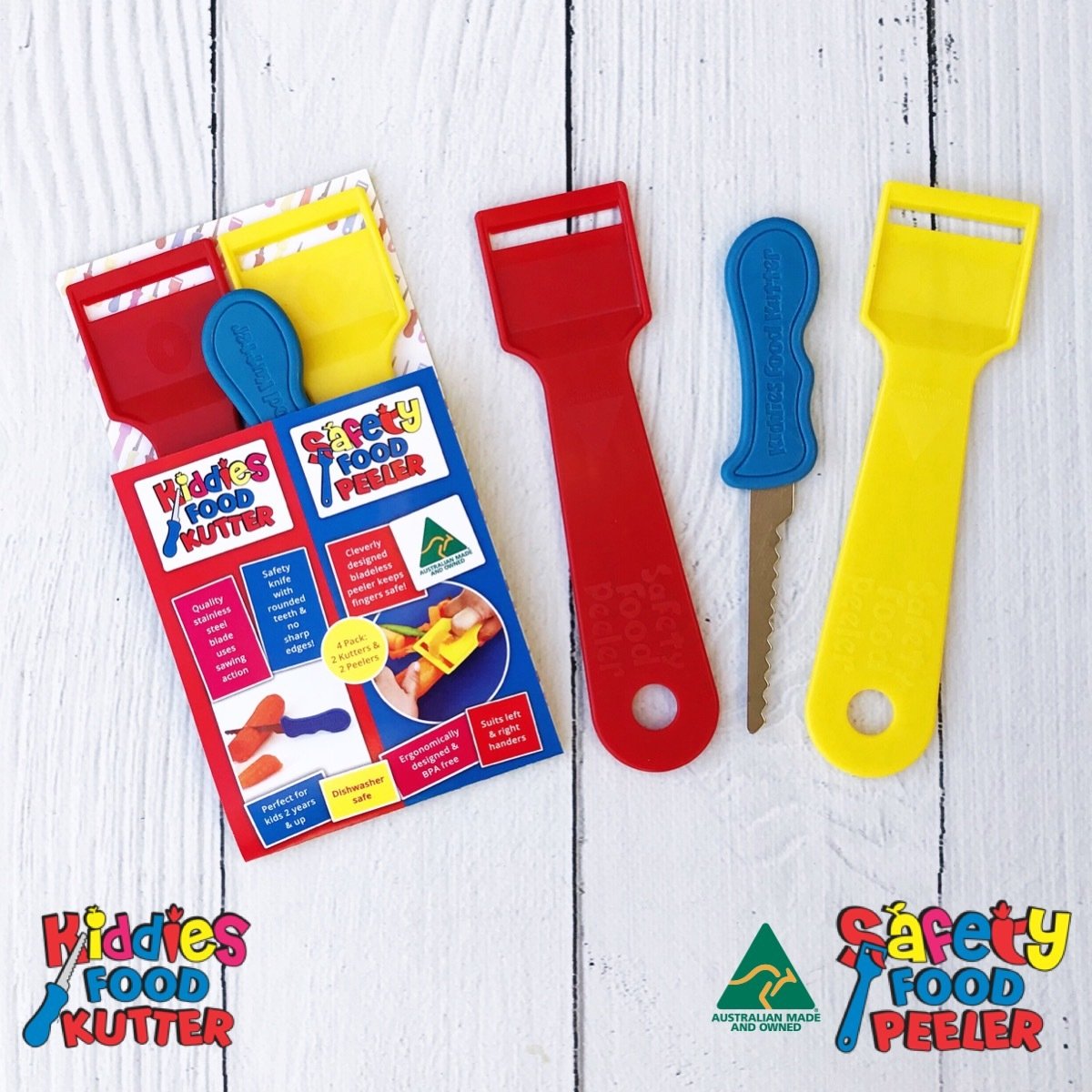 3 Pack - Kiddies Food Kutter & Safety Food Peeler 3 Pack Mixed