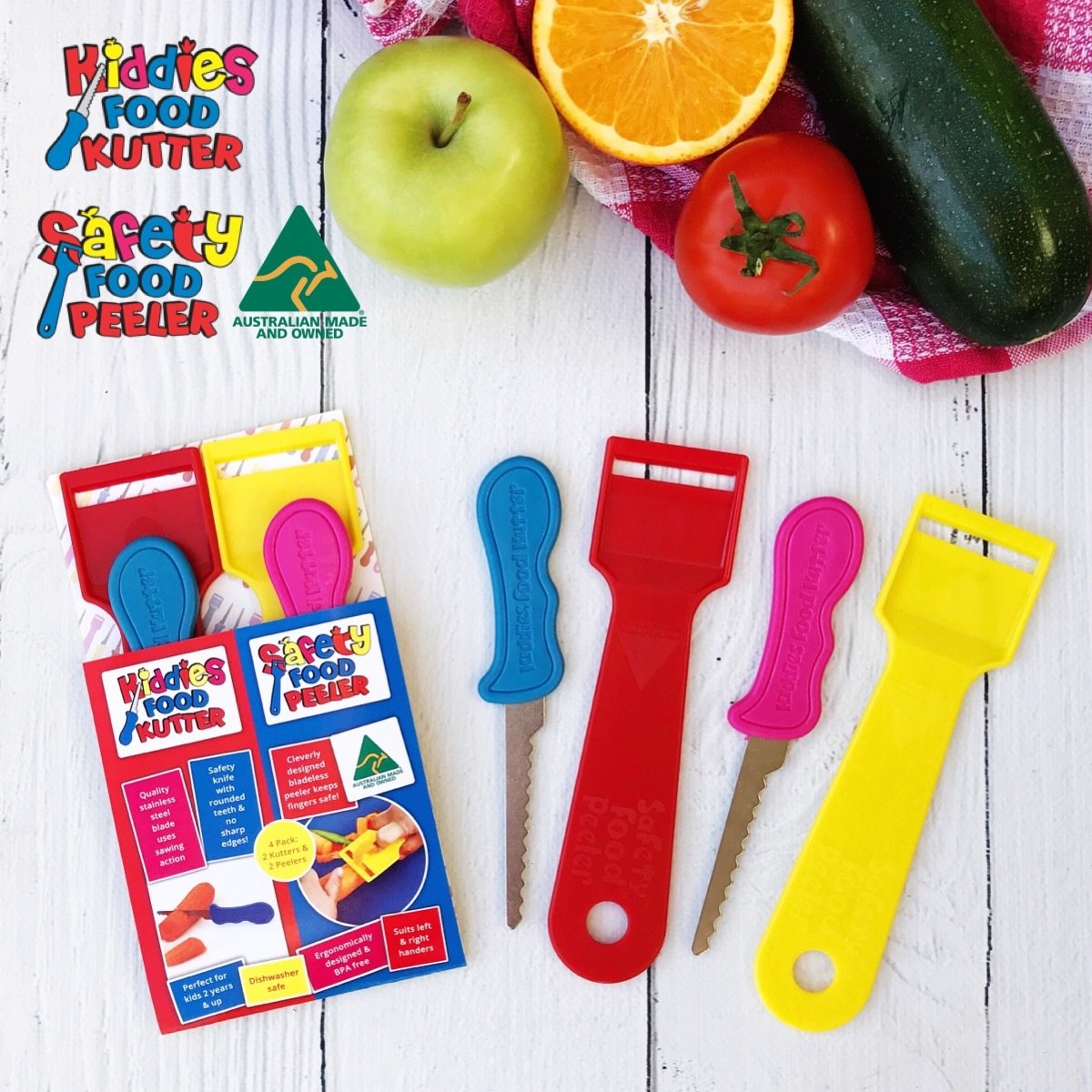 4 Pack - 2 x Kiddies Food Kutters PLUS 2 x Safety Food Peelers 4 Pack Mixed