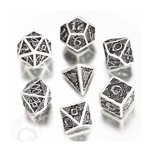 Celtic 3D Dice - Set of 7 Polyhedral Dice - White/Black - Q-Workshop