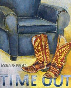 Time Out Blue Easy Chair Cowboy Boots Original Giclee Museum
