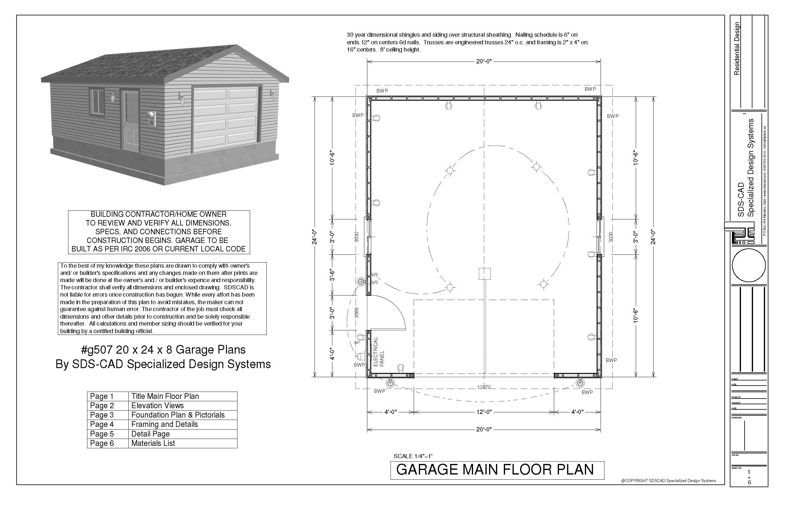 G507 20 X 24 X 8 Garage Plans Pdf Files Garage Plans G507 20 X