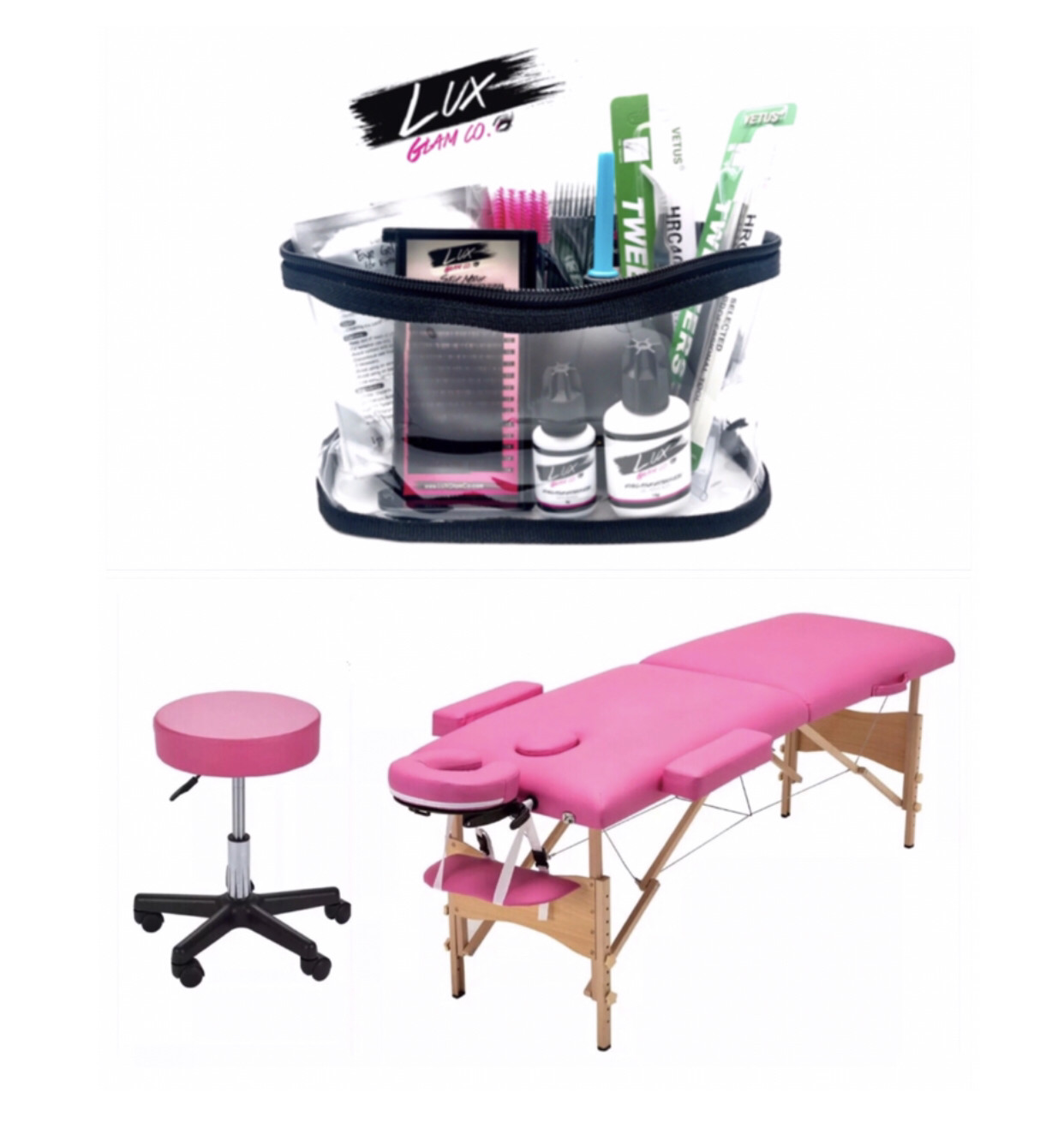 Eyelash Extension Kit 2pc Beauty Salon Furniture Bundle Pink