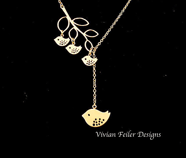 Mother Jewelry Necklace Gold 3 Baby Birds 1 To 5 Babies Family