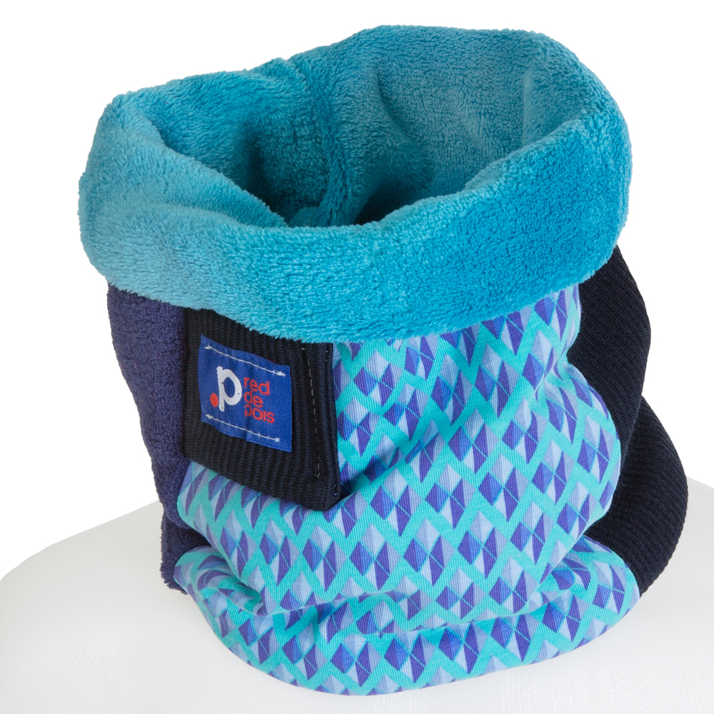 Echarpe tube garçon polaire turquoise et bleu losanges