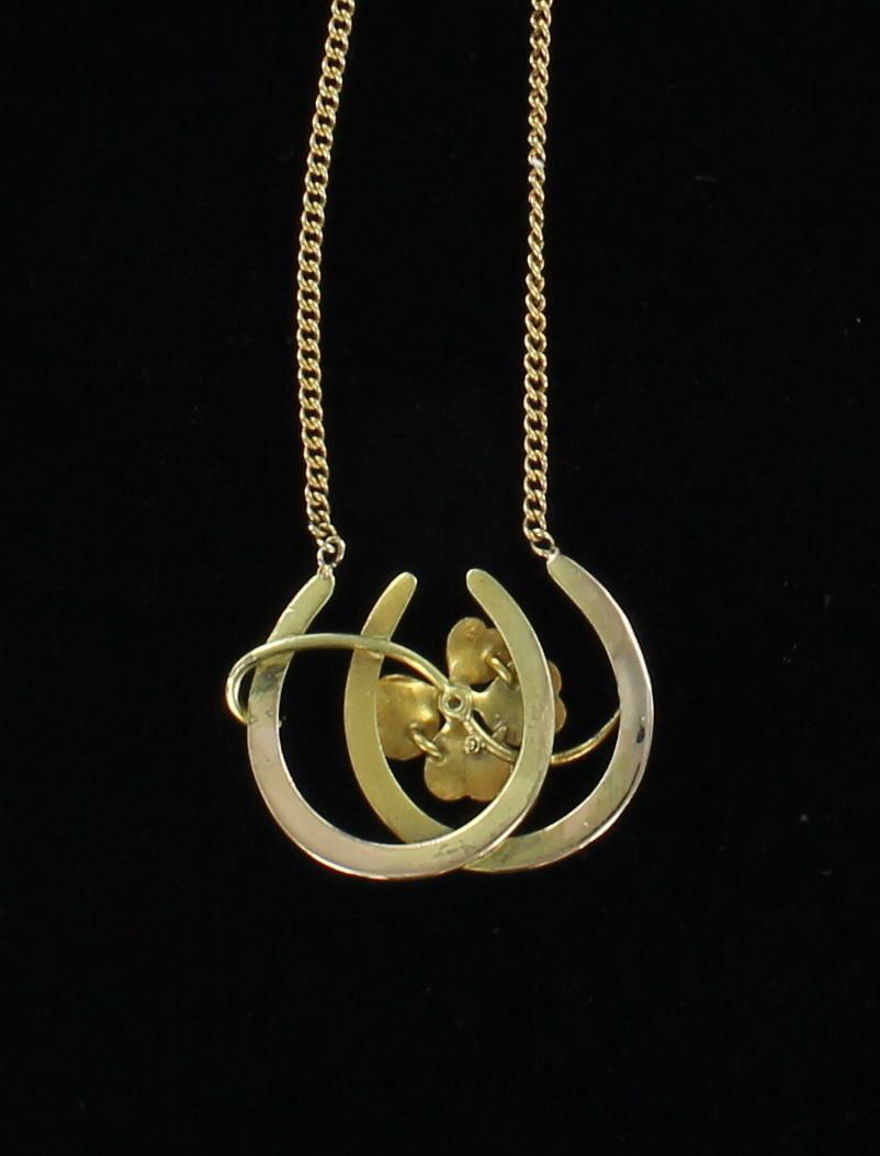 14KT FOUR LEAF CLOVER HORSESHOE PENDANT