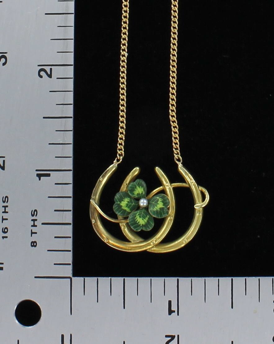 14KT FOUR LEAF CLOVER HORSESHOE PENDANT