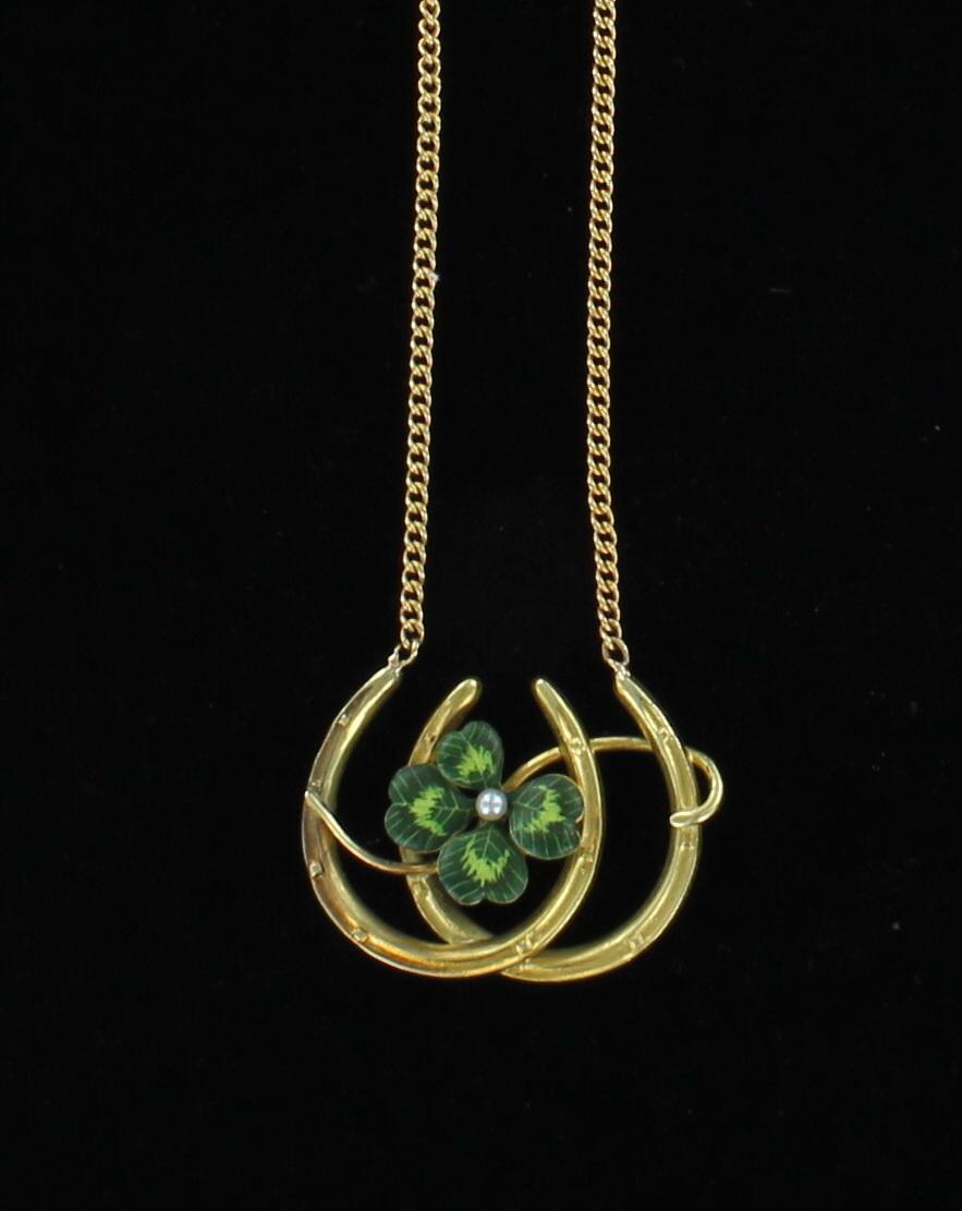 14KT FOUR LEAF CLOVER HORSESHOE PENDANT
